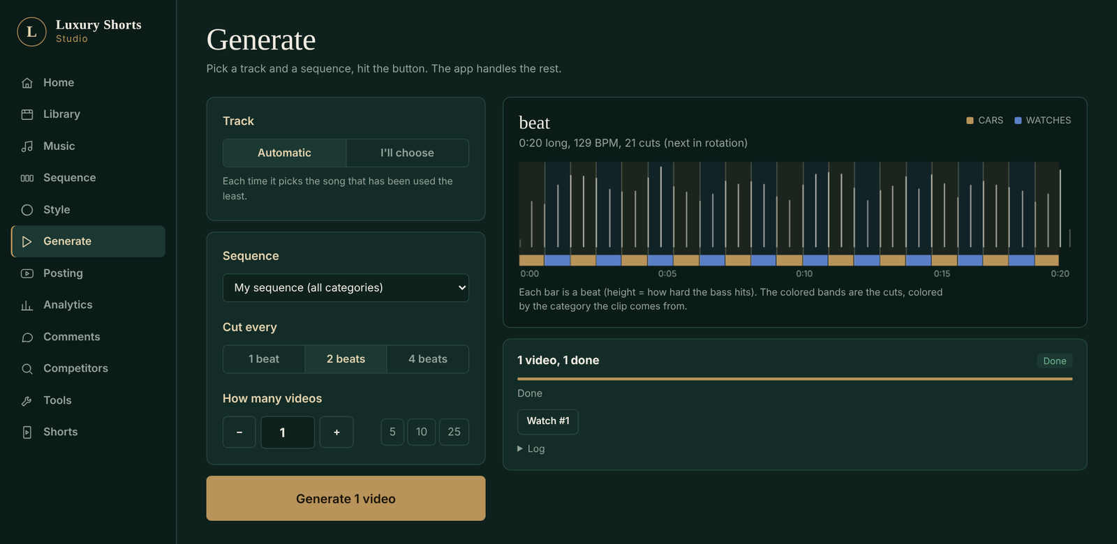 The Generate screen with the beat timeline